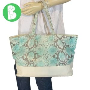 IACUCCI BLUE/GREEN & CREAM SNAKESKIN-EMBOSSED LEATHER TOTE BAG